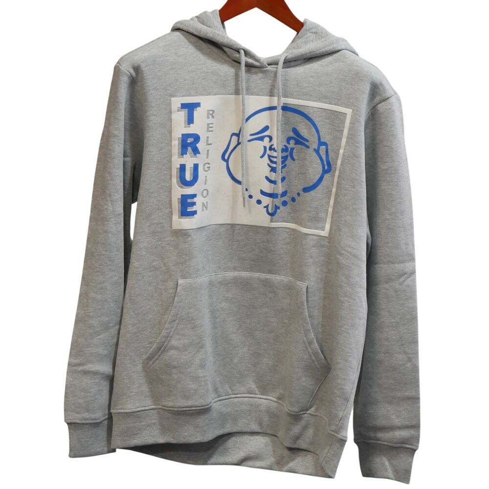 New Mens True Religion Grey Buddha Pullover Hoodie Sweatshirt Large MSRP $119